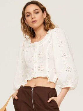 SANDY LIANG Palisades White Eyelet Top Size XS 2